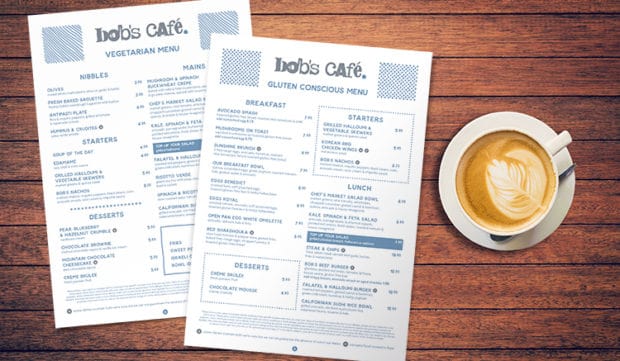 New Bob's Café Menus