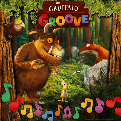 The Gruffalo characters dancing in the forest