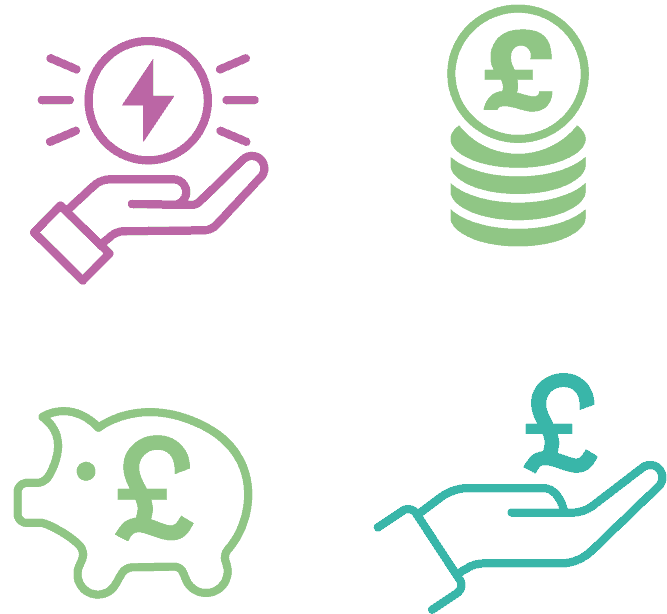Financial and energy saving line icons with pound symbols